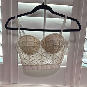 Cream Pearl Embellished Bustier Top